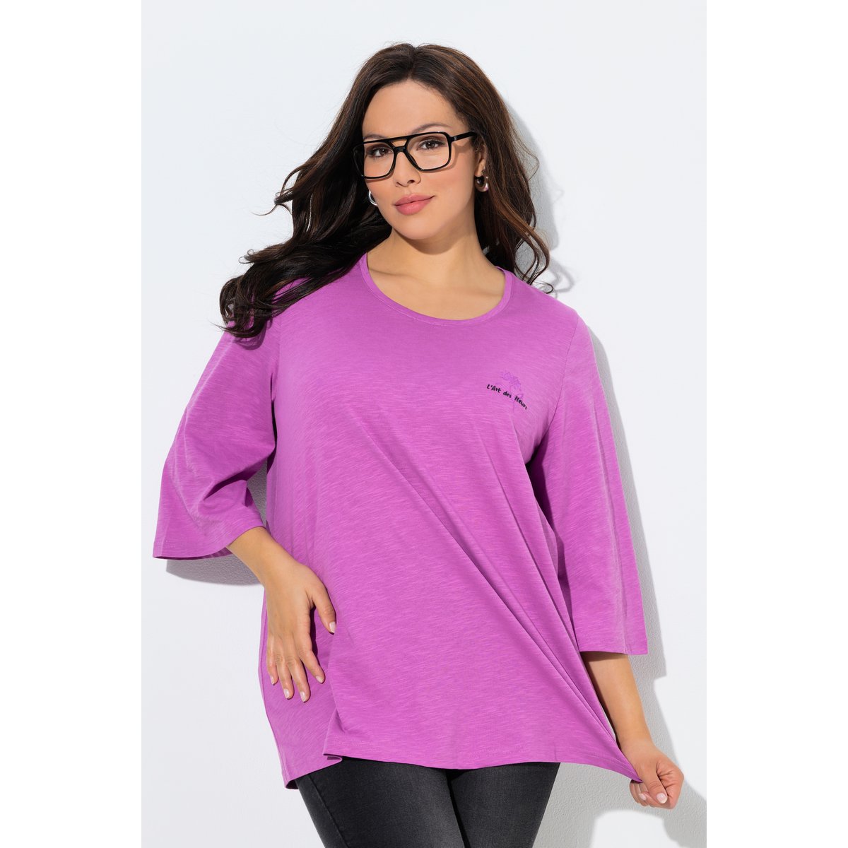 T-shirt motif fleur, coupe Classic Fit crocus violet, ULLA POPKEN