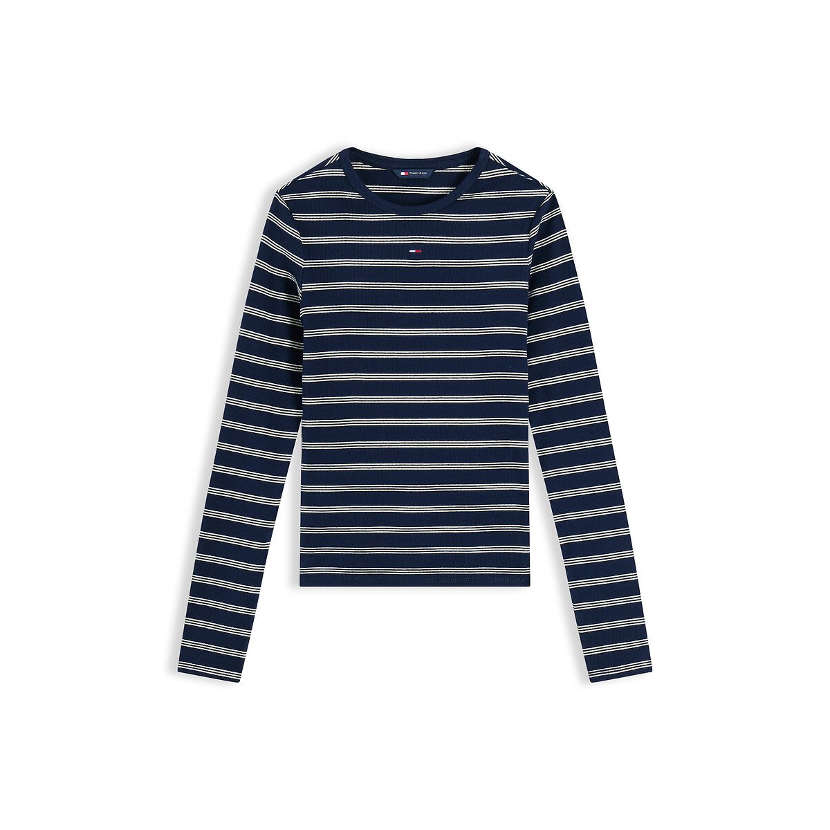 T-shirt de gola redonda às riscas, com mangas compridas riscas marinho/cru, TOMMY JEANS
