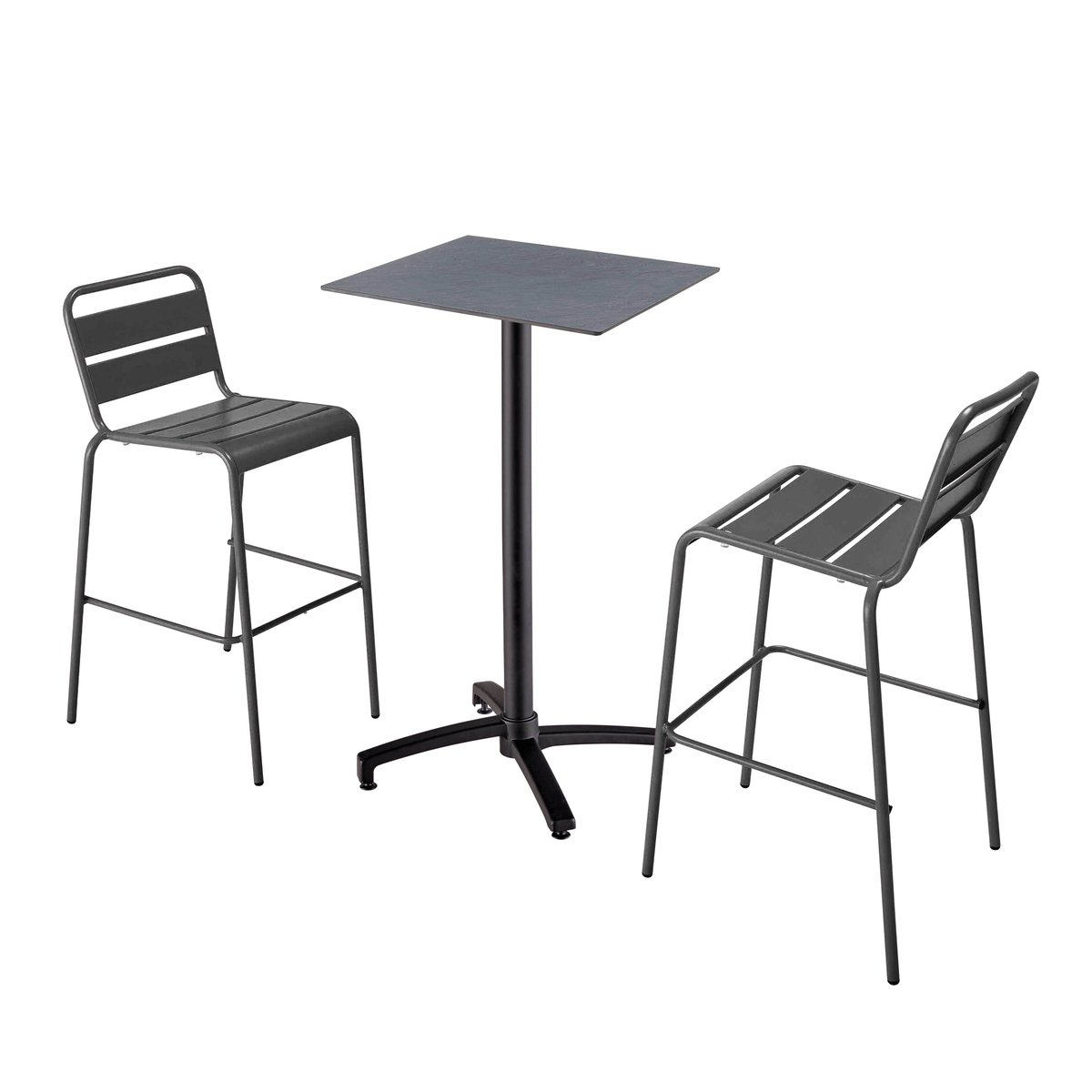 Table haute en HPL inclinable et 2 chaises hautes en métal, OPERA gris anthracite, OVIALA