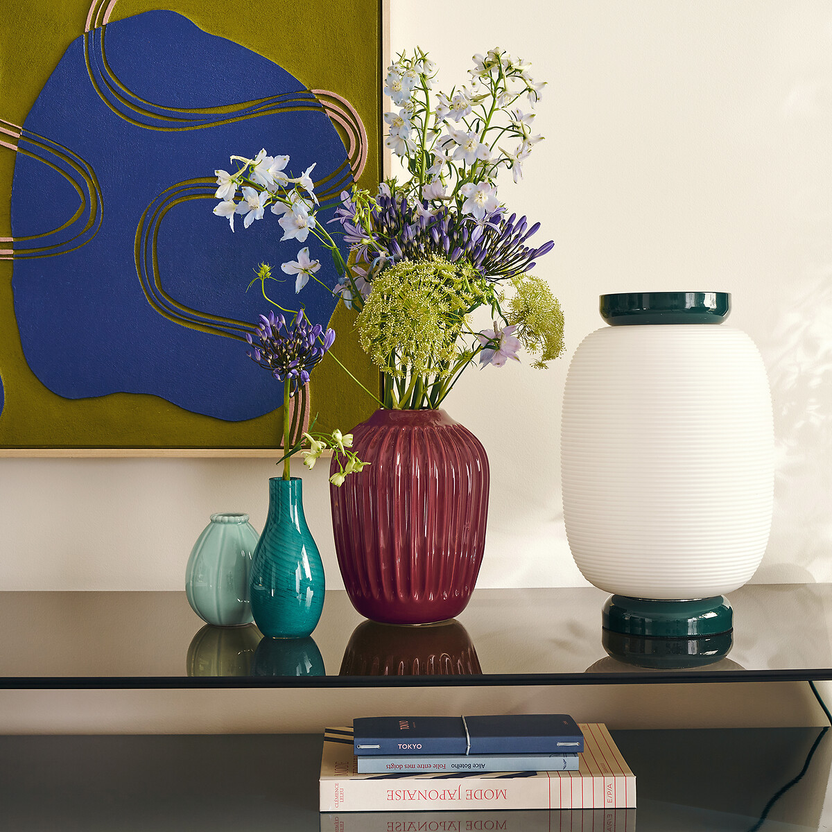 Tilan Grooved Opaline Glass and Iron Table Lamp green, LA REDOUTE INTERIEURS
