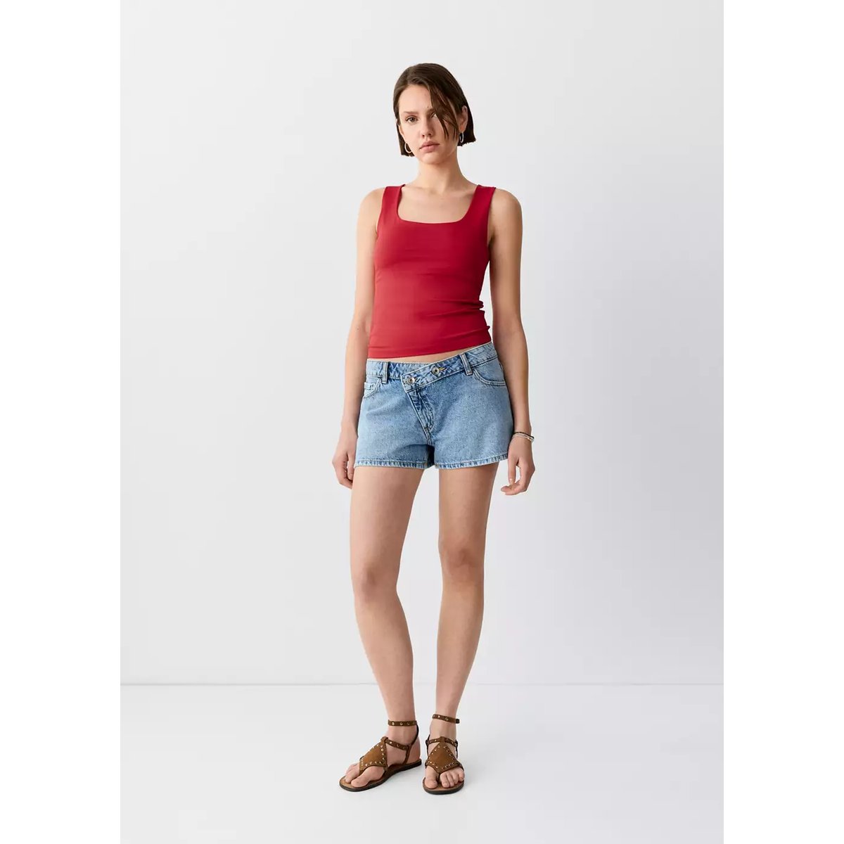 Top à bretelles encolure carrée rouge, MANGO TEEN