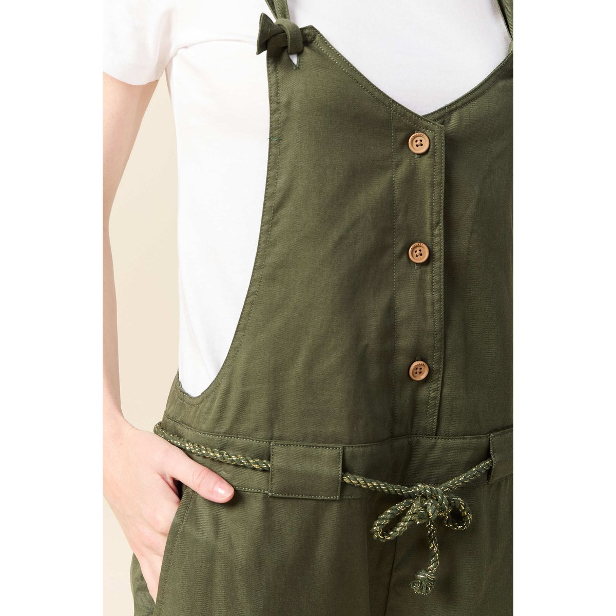 Salopette fluide boutonnée vert foncé, BONOBO