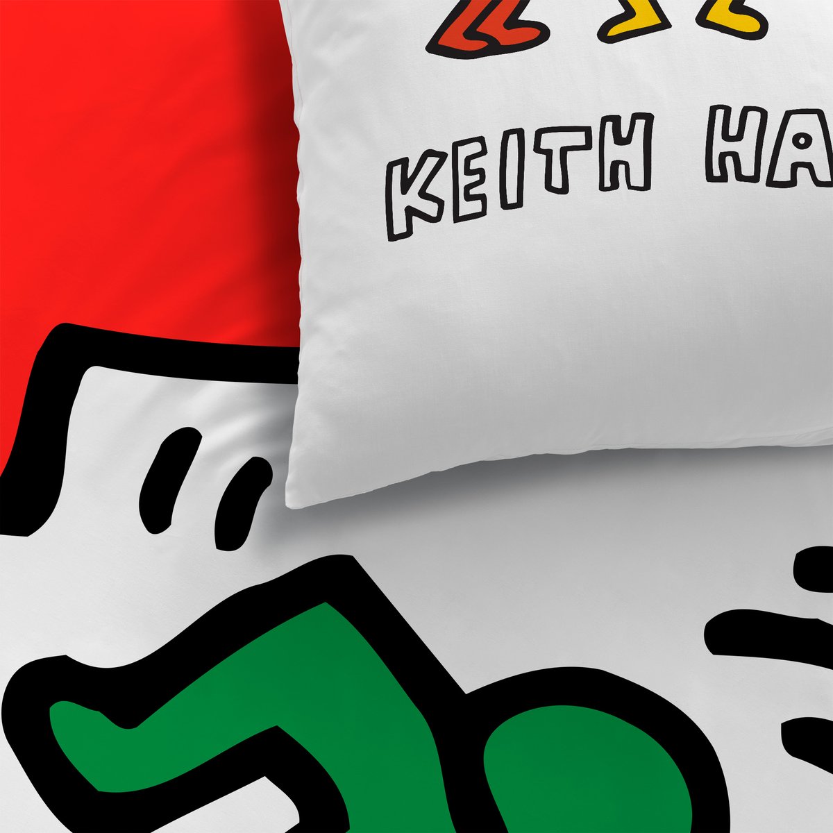 Parure de lit imprimée 100% coton, PARTY blanc/multicolore, KEITH HARING