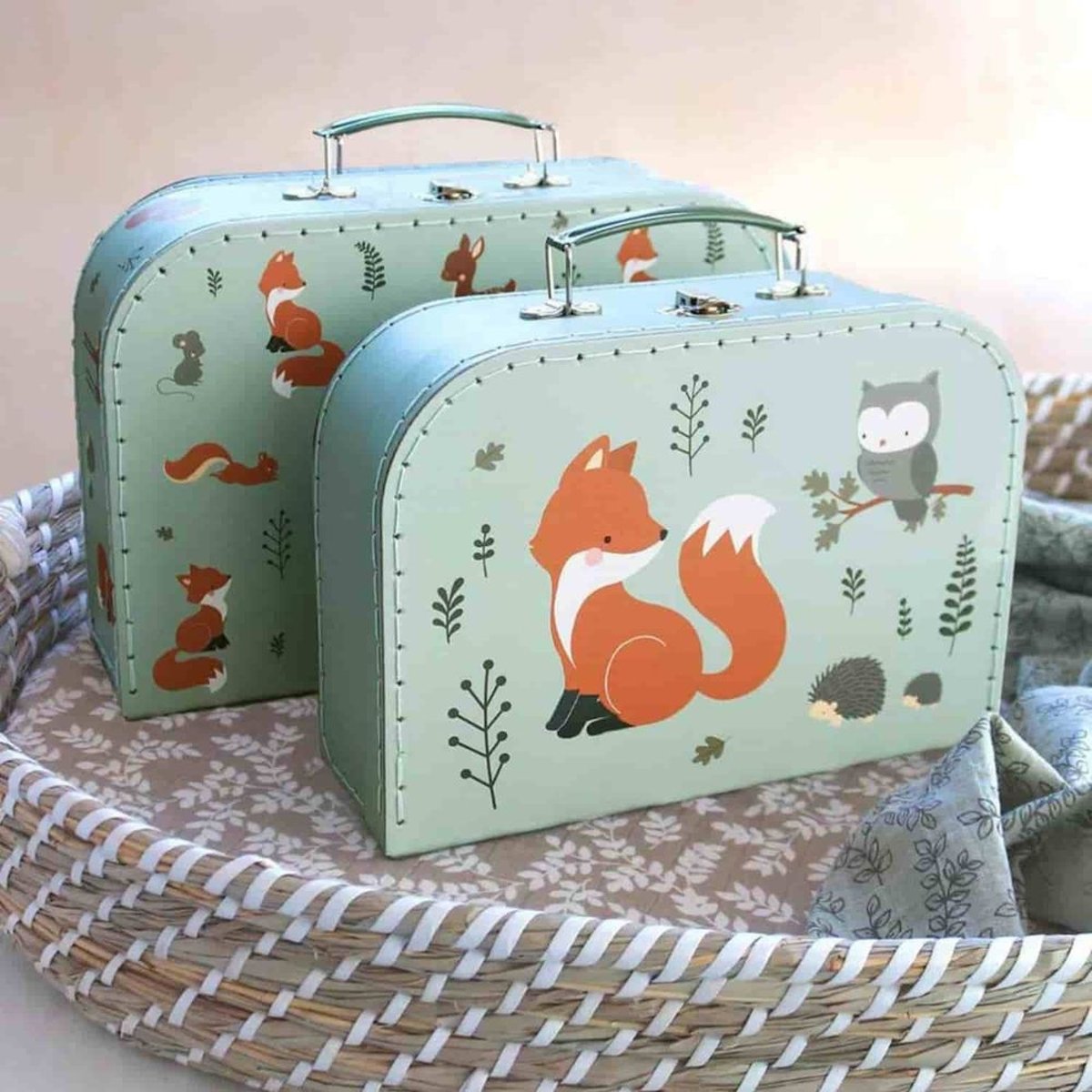 Set de 2 valisettes de rangement vert d'eau, orange, noir, A LITTLE LOVELY COMPANY
