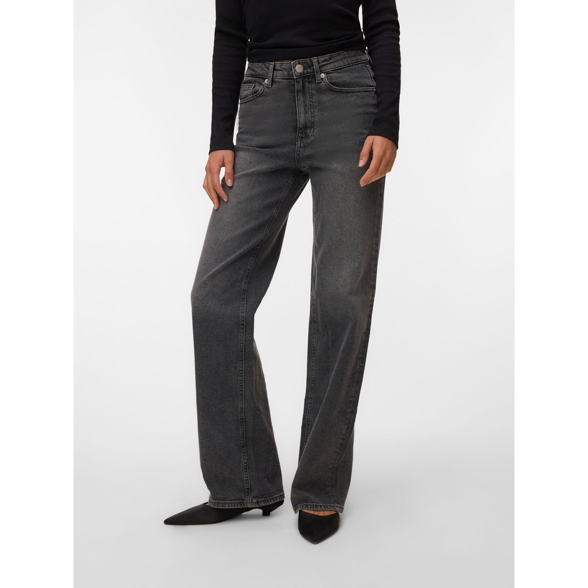 Jean À Coupe Large dark grey denim, VERO MODA