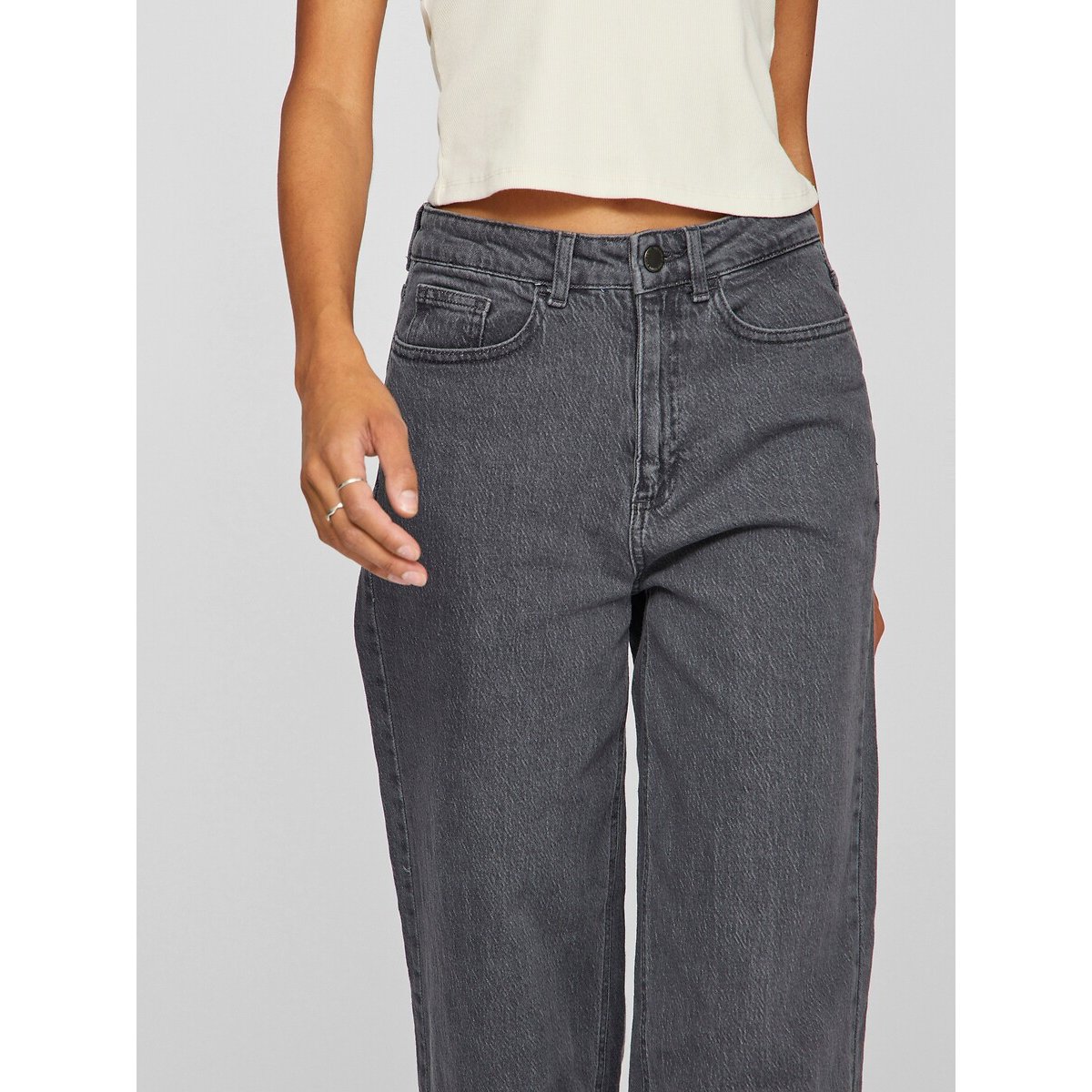 Vaqueros anchos, talle alto grey denim , VILA