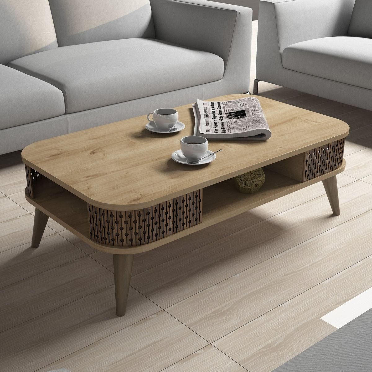 Table basse avec niche de rangement - ETTA chêne, HOMIFAB