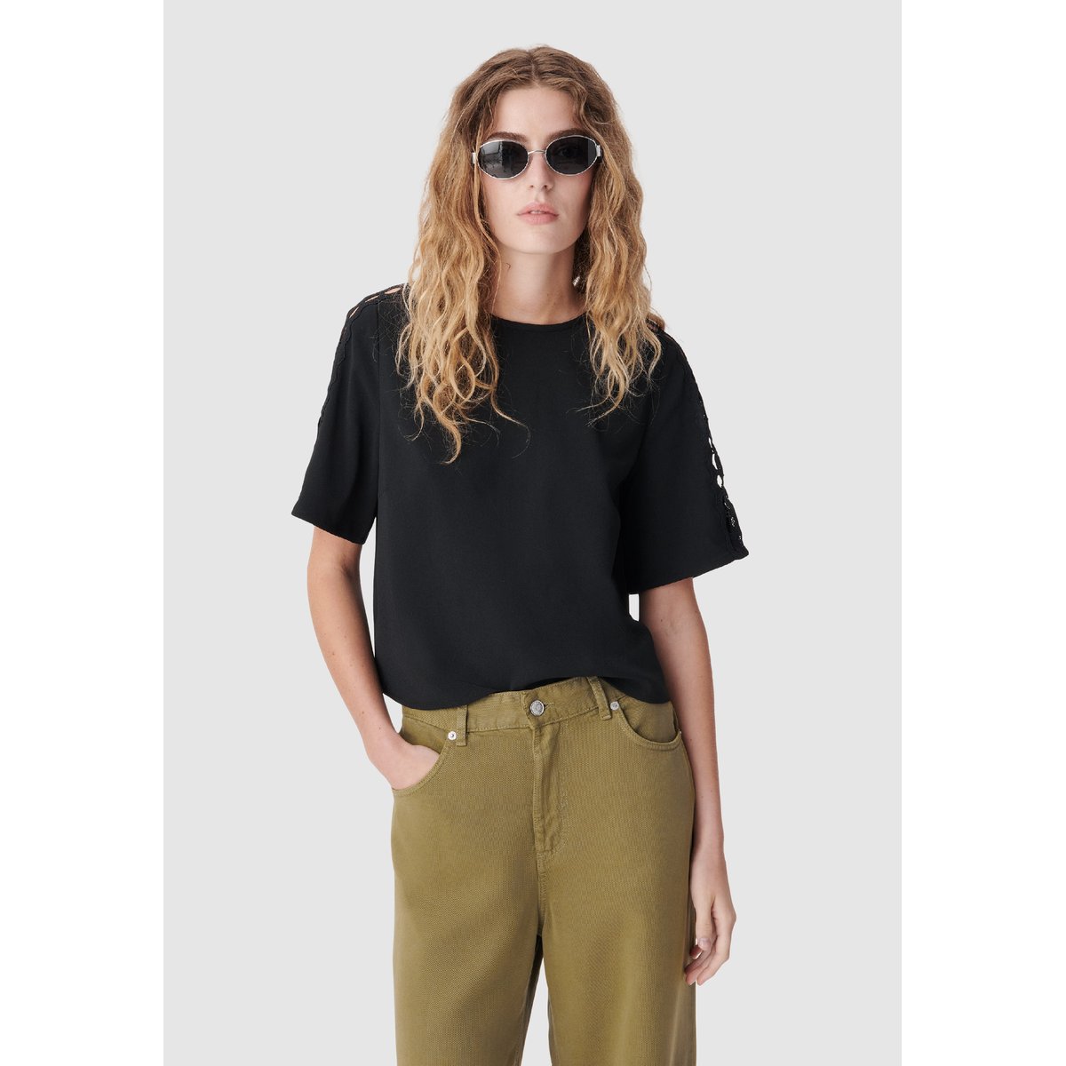 Top dentelle manches noir, IKKS