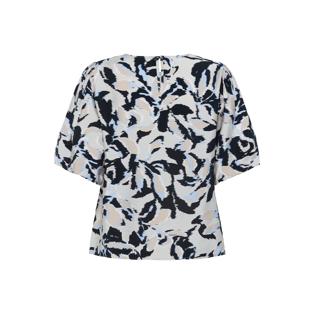 Short sleeved blouse beige/noir/bleu blurry leaf, KAFFE