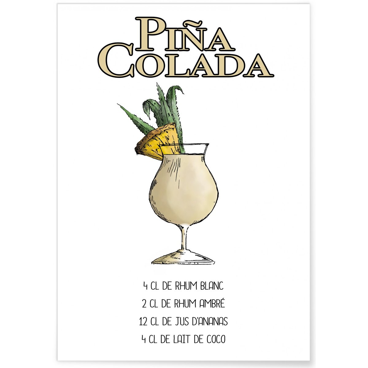 Affiche Cocktail Piña Colada blanc, L'AFFICHERIE