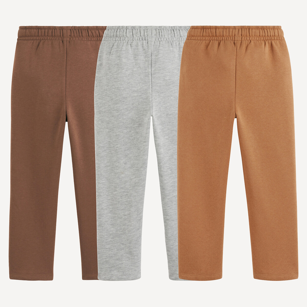 Lot de 3 pantalons de jogging en molleton camel + kastanje + melêegrijs, LA REDOUTE COLLECTIONS