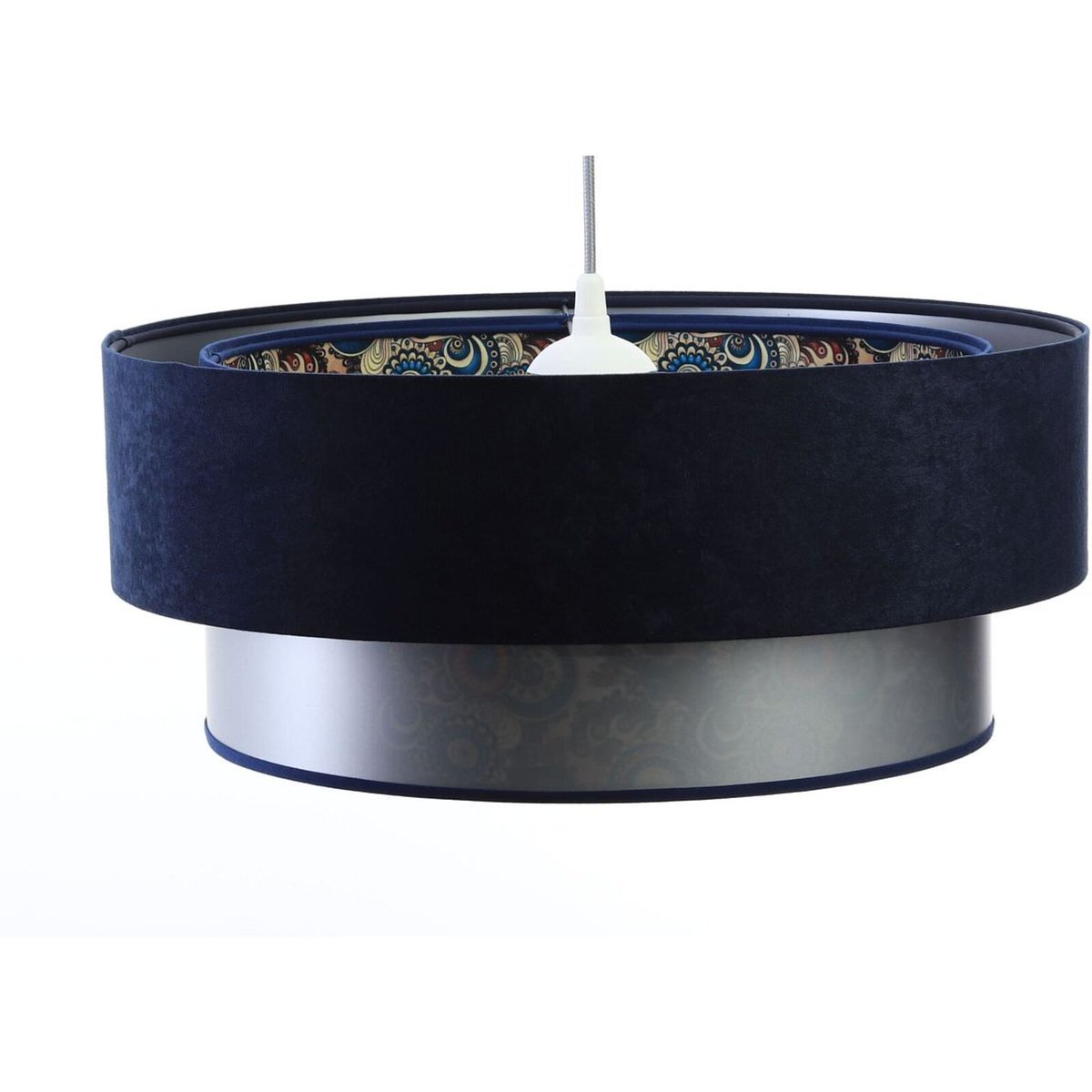 Suspension en velours, DUO ÉLÉGANT velours bleu marine et argenté intérieur décor multicolore, BPS KONCEPT