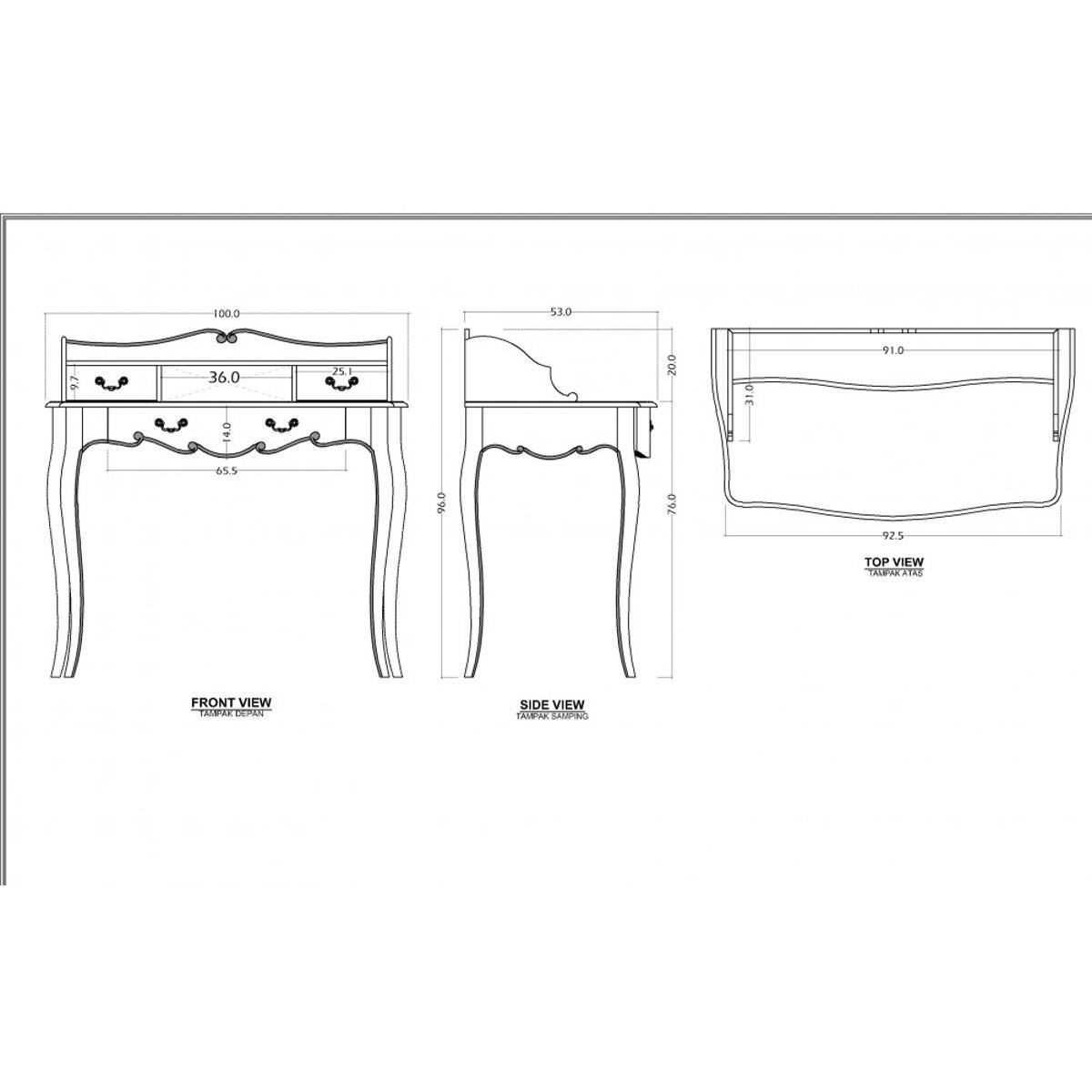 Bureau en acajou   cassé L100 cm Apolline blanc, AMADEUS