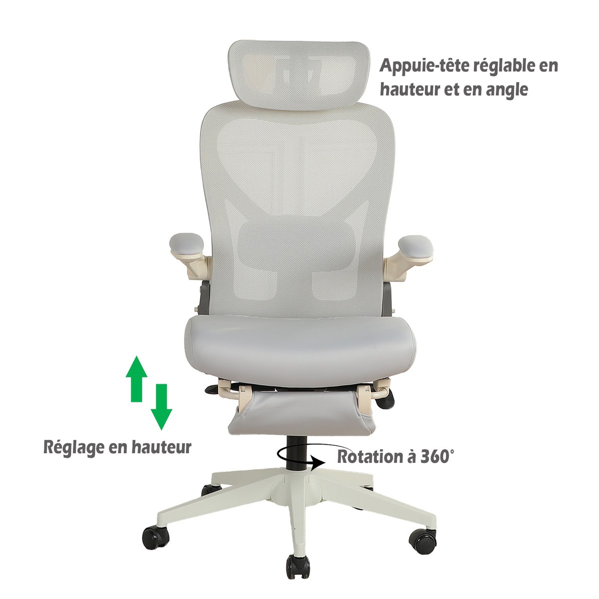 Fauteuil de bureau ergonomique en maille, VONGER gris, MEUBLES COSY