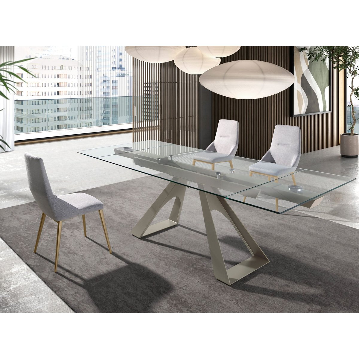 Table à manger rectangulaire verre trempé crystal | gris taupe, ANGEL CERDA