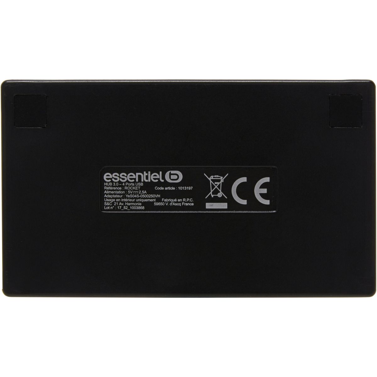 Hub Rocket USB-A / 4 USB-A 3.0 noir, ESSENTIEL B