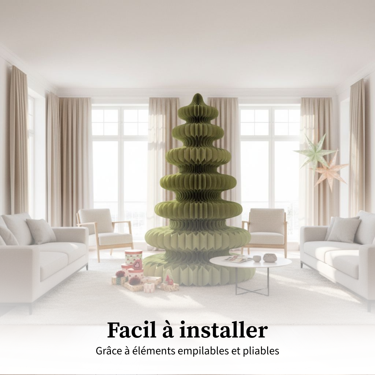 Sapin de Noël décoratif en papier H212 cm YARRAH vert, MICA DECORATIONS