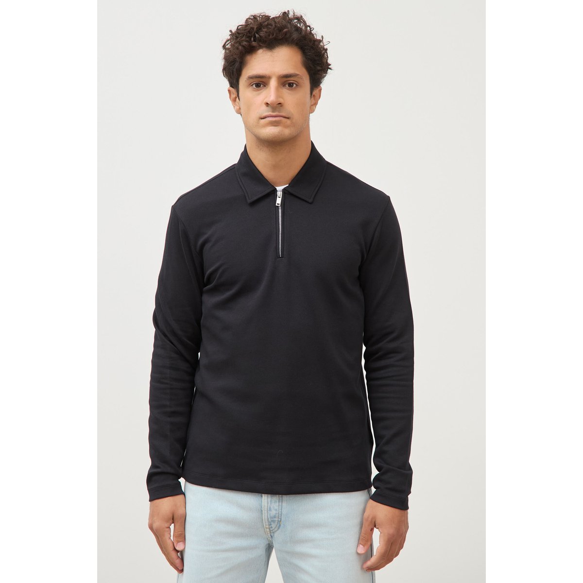 Polo droit manches longues noir, BONOBO