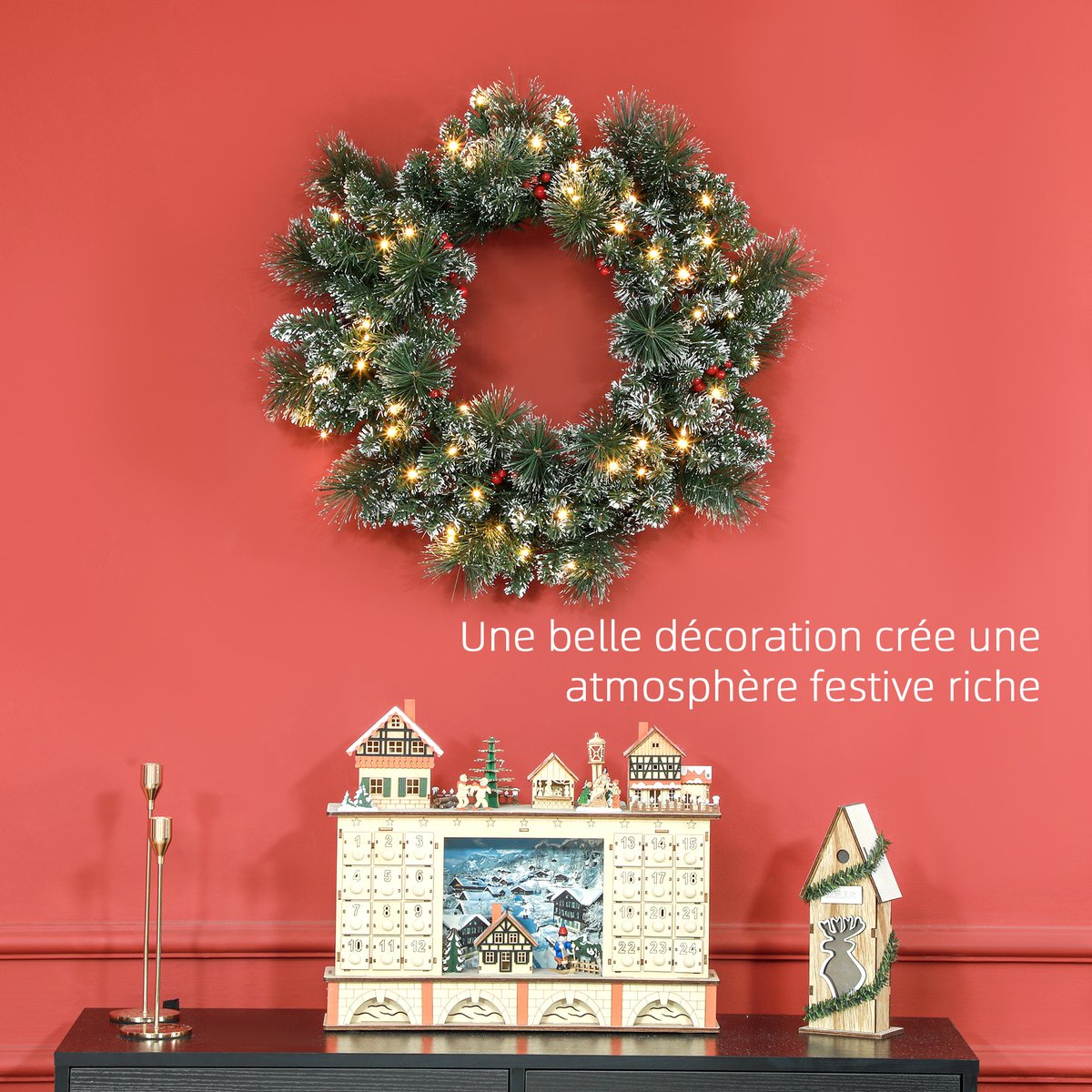 Couronne de Noël Plastique Vert vert, HOMCOM