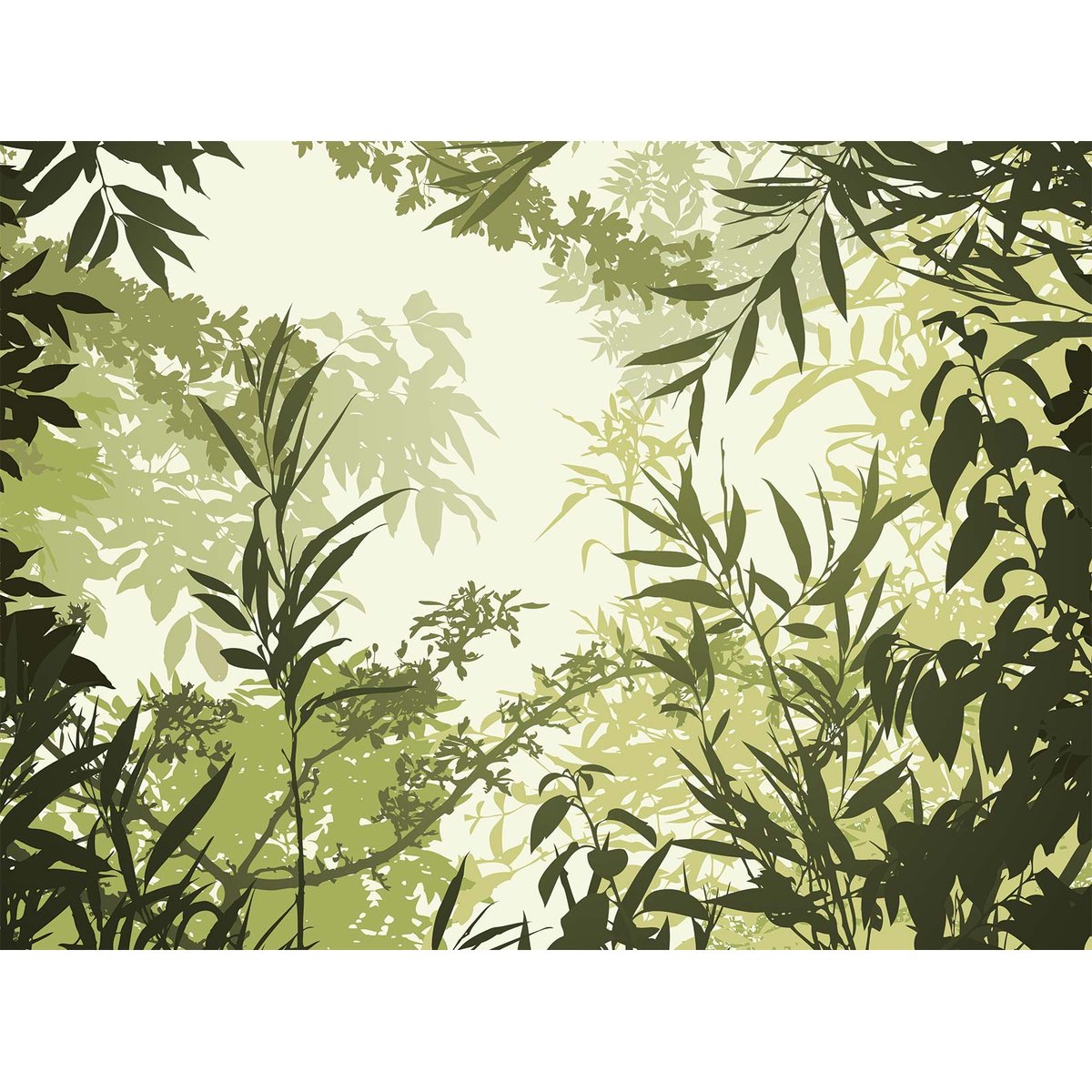 Papier peint panoramique feuilles sous bois tropical intissé, HEXOA