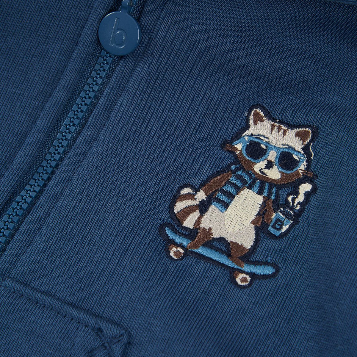 Sweat-shirt garçon broderie raton laveur bleu, BOBOLI