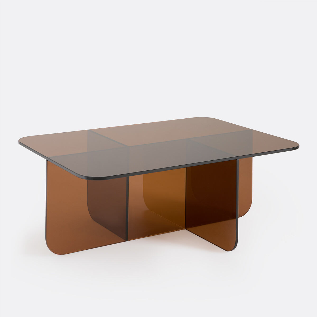 Table basse en verre trempé ambré, et ses 2 poufs en tissu, DELLA terracotta, LA REDOUTE INTERIEURS