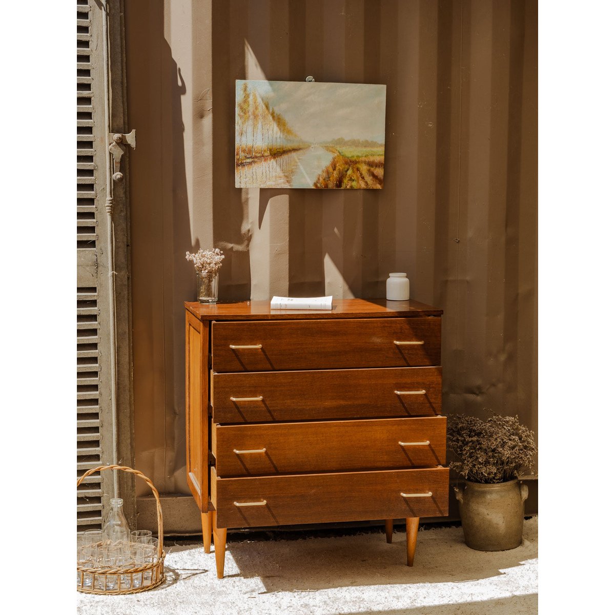 Commode en bois Olga N°676 - Bon état bois foncé, DEBONGOUT