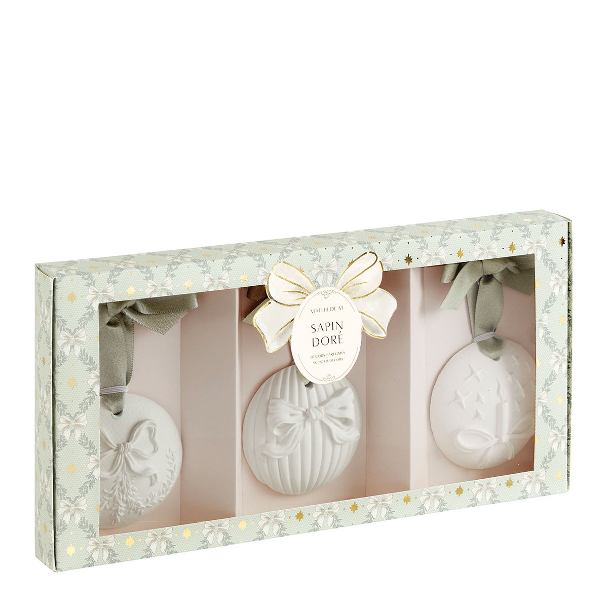 Coffret boules Sapin Doré RUBANS DE FÊTE blanc, MATHILDE M