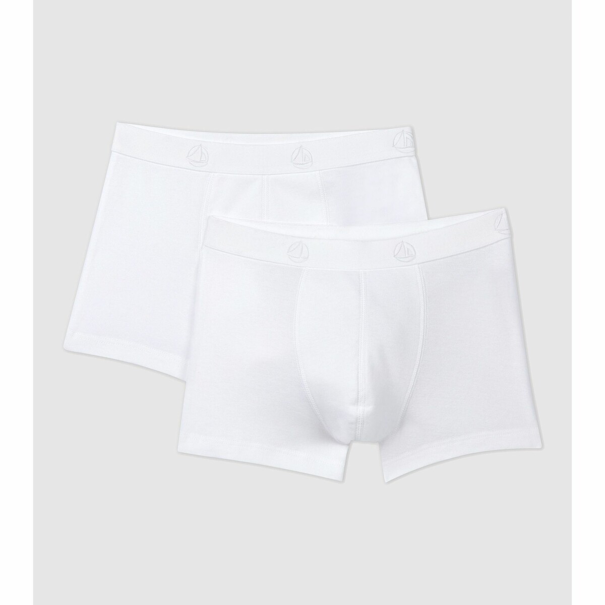 Lot de 2 boxers uni en coton blanc, PETIT BATEAU