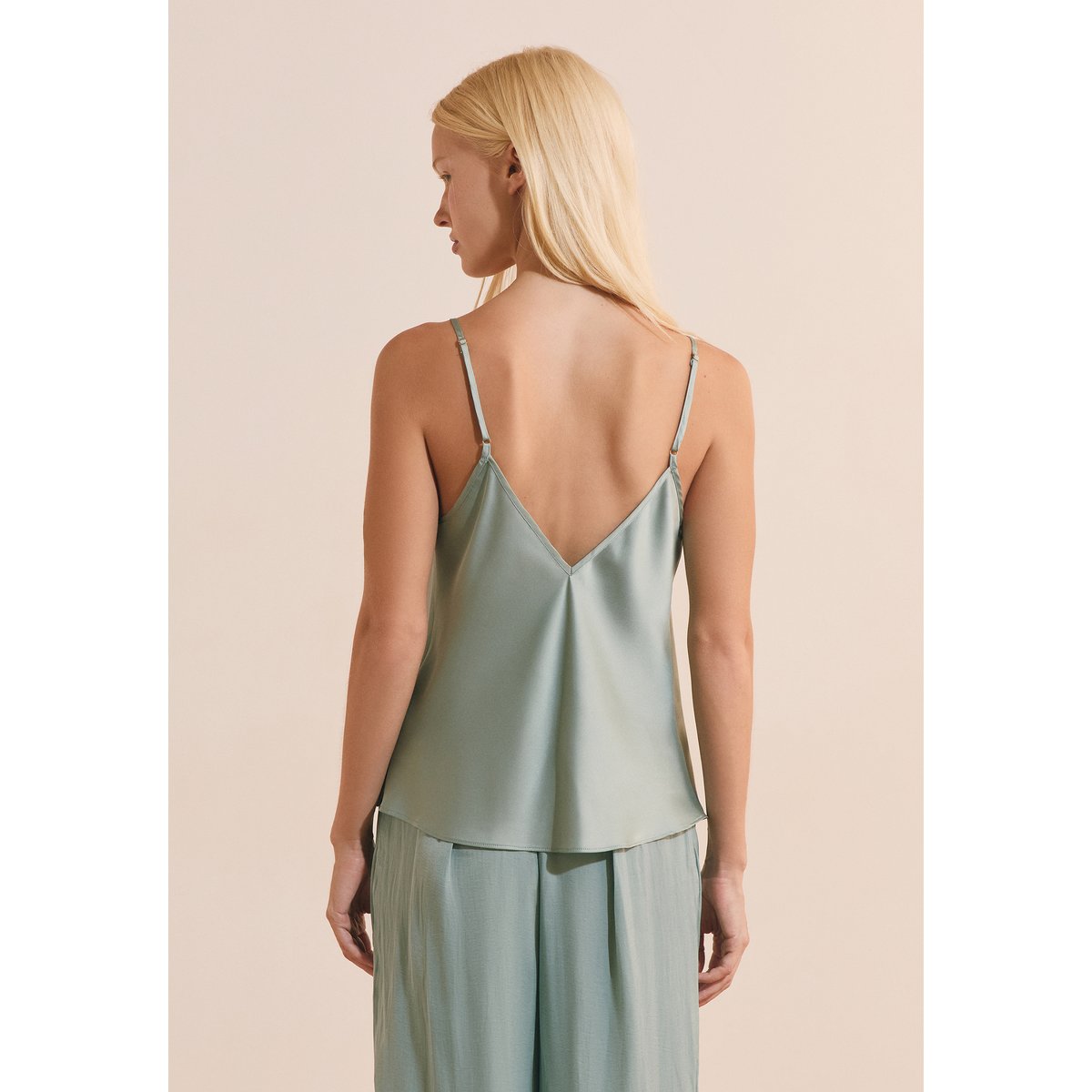Caraco de pyjama satiné avec dentelle MALICIEUSE bleu azur, ETAM