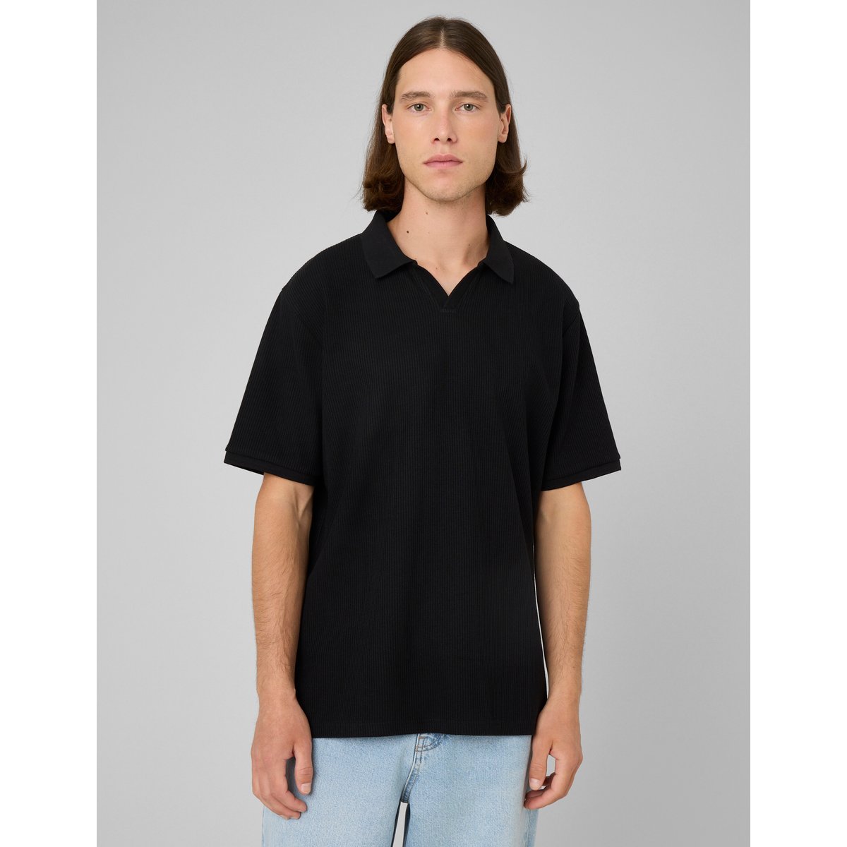 Polo maille côtelée noir, BZB