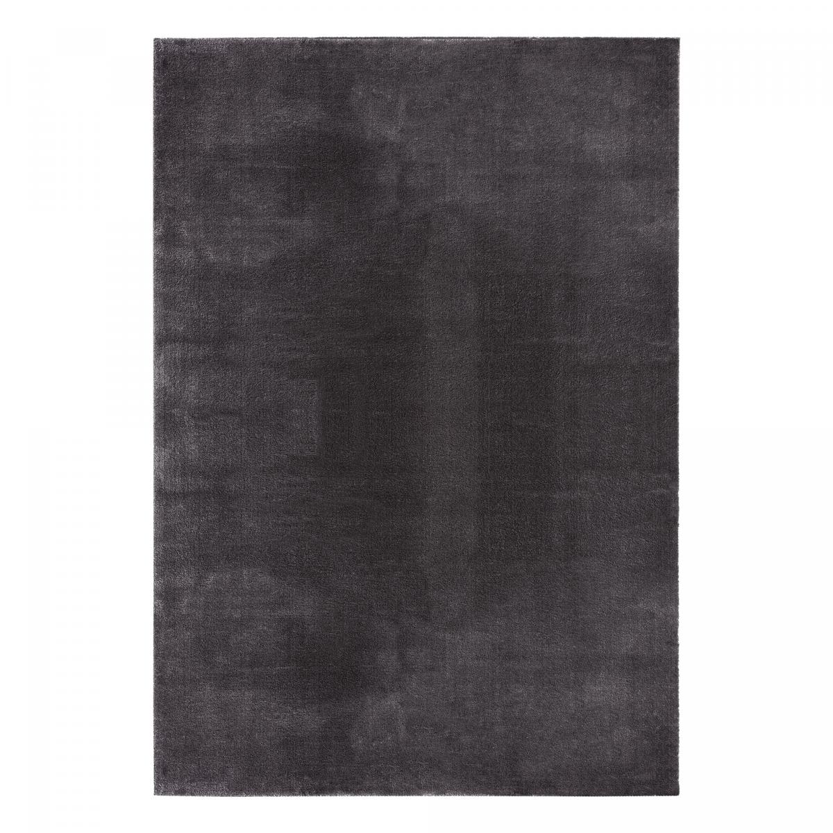Tapis salon LYN10 LAVABLE, soft et soyeux, tapis uni à l'aspect Shaggy anthracite, UN AMOUR DE TAPIS
