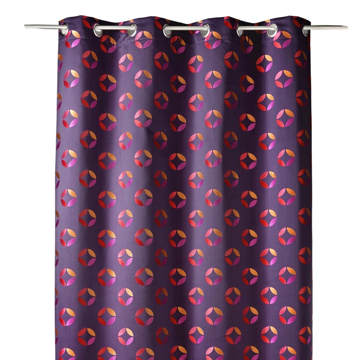 Rideau tamisant en jacquard à motifs de rosaces prune, HOME MAISON