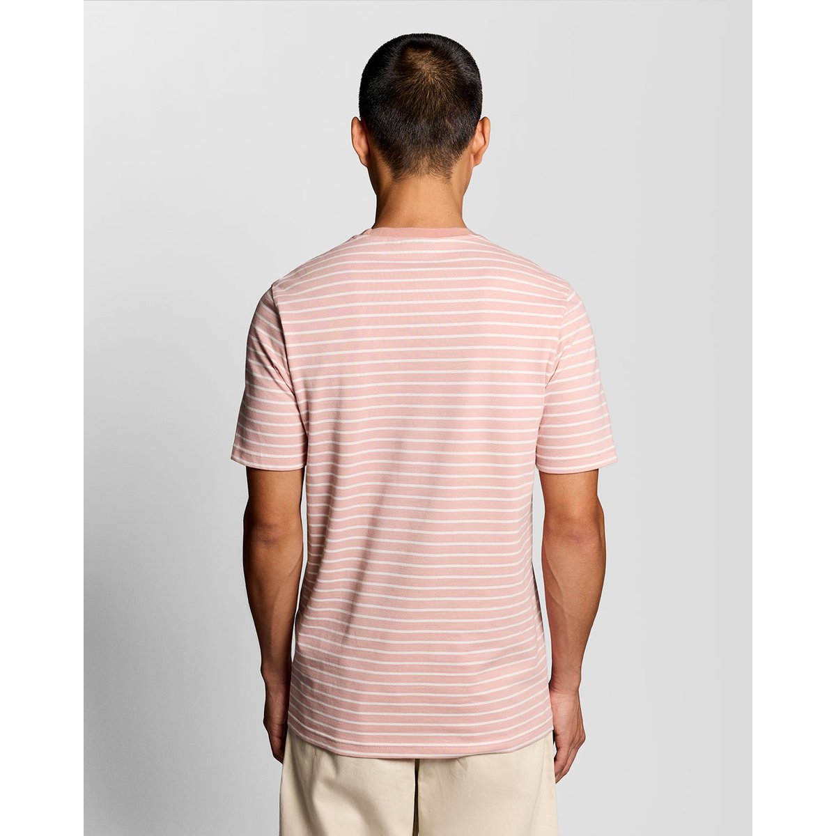 T-shirt en piqué à rayures bretonnes rose pamplemousse/ blanc, LYLE & SCOTT
