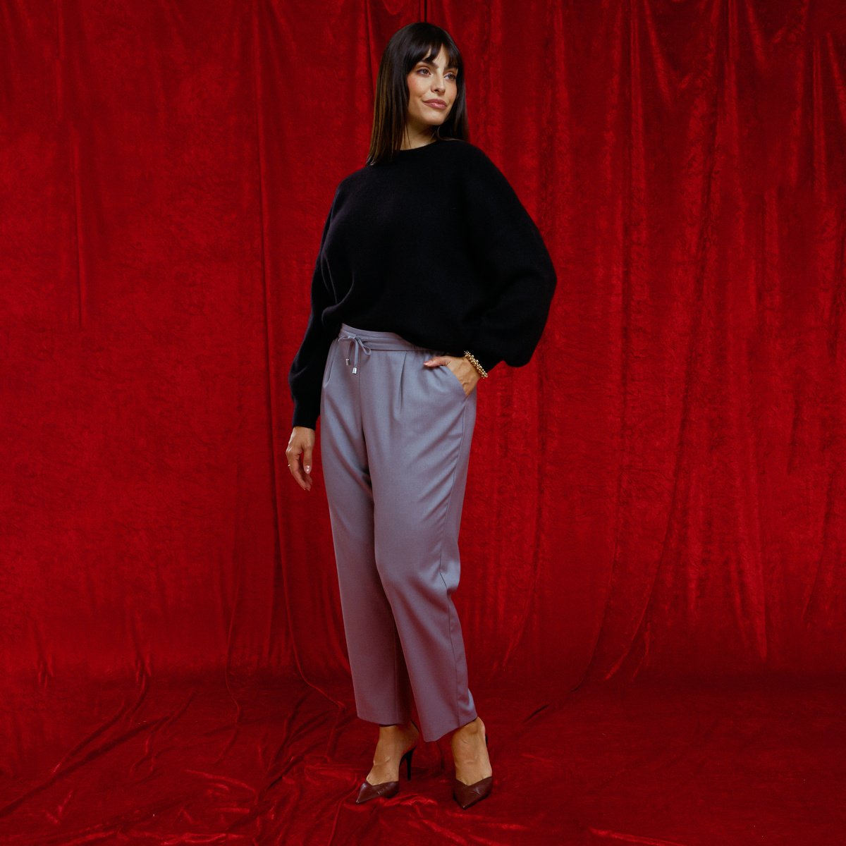 Pantalon taille élastiquée gris, GRAIN DE MALICE