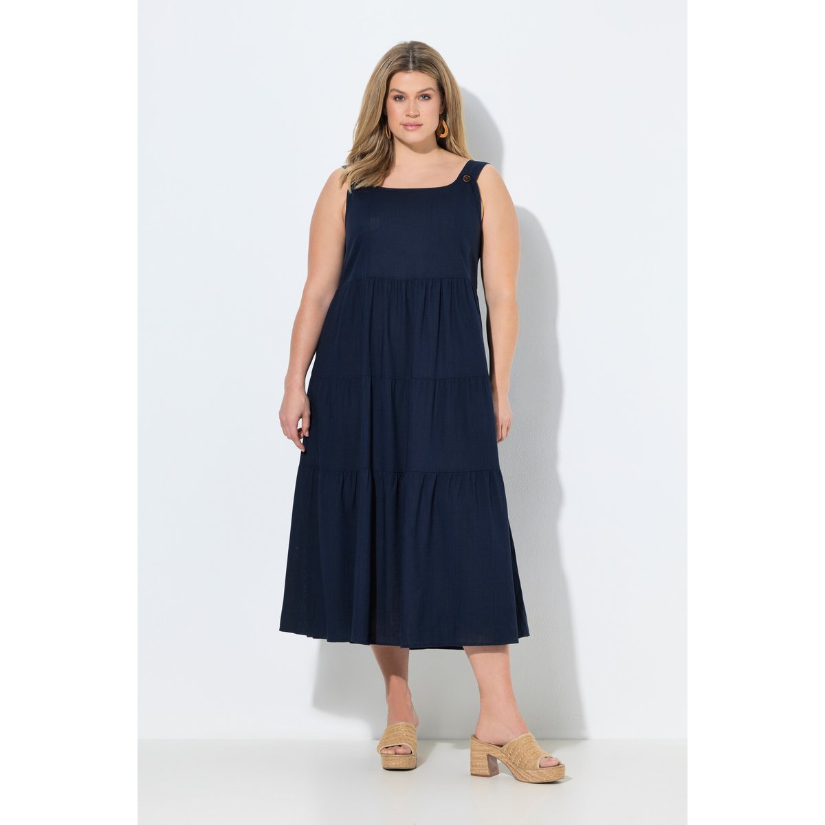 Robe à bretelles en lin mélangé marine, ULLA POPKEN
