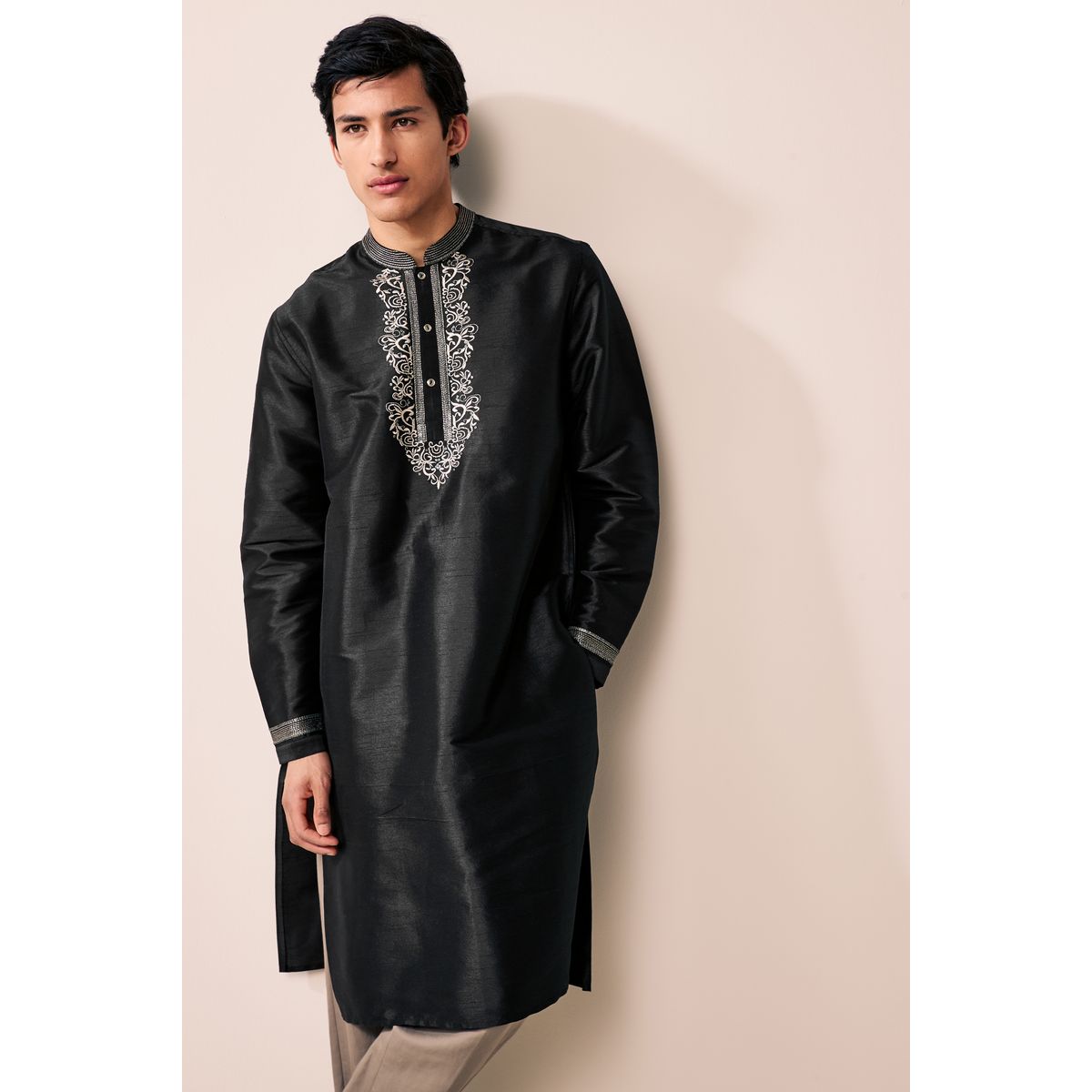 Chemise style kurta longue noir, NEXT