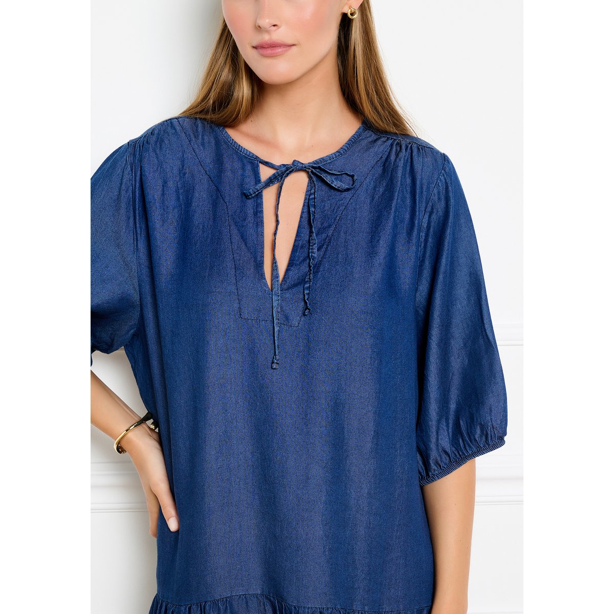 Robe babydoll Tencel volantée dark blue, LOLALIZA