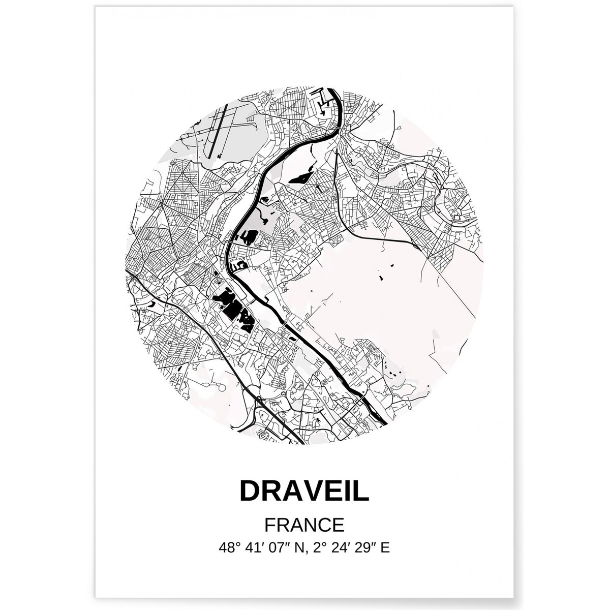 Affiche Carte Draveil blanc, L'AFFICHERIE