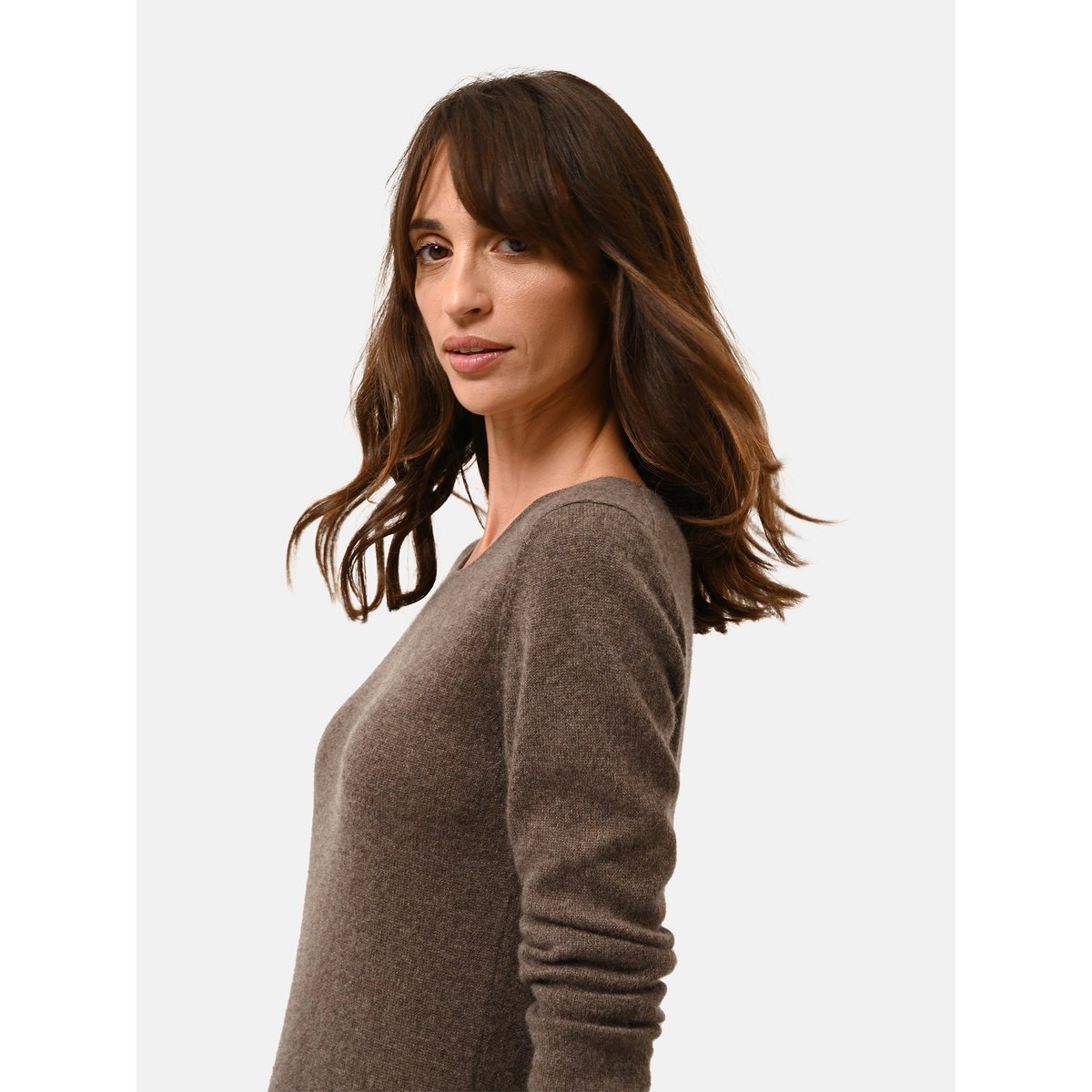 Robe Col Rond Taupe Chiné Susan marron, JUST CASHMERE