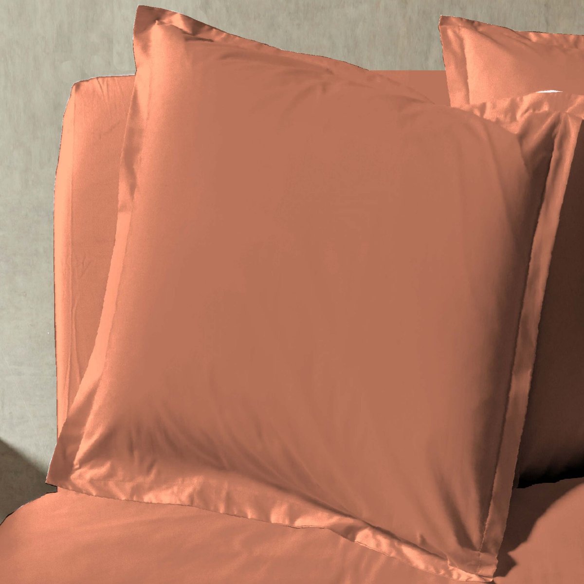 Parure de lit percale unie rouge terracotta, TERRE DE NUIT