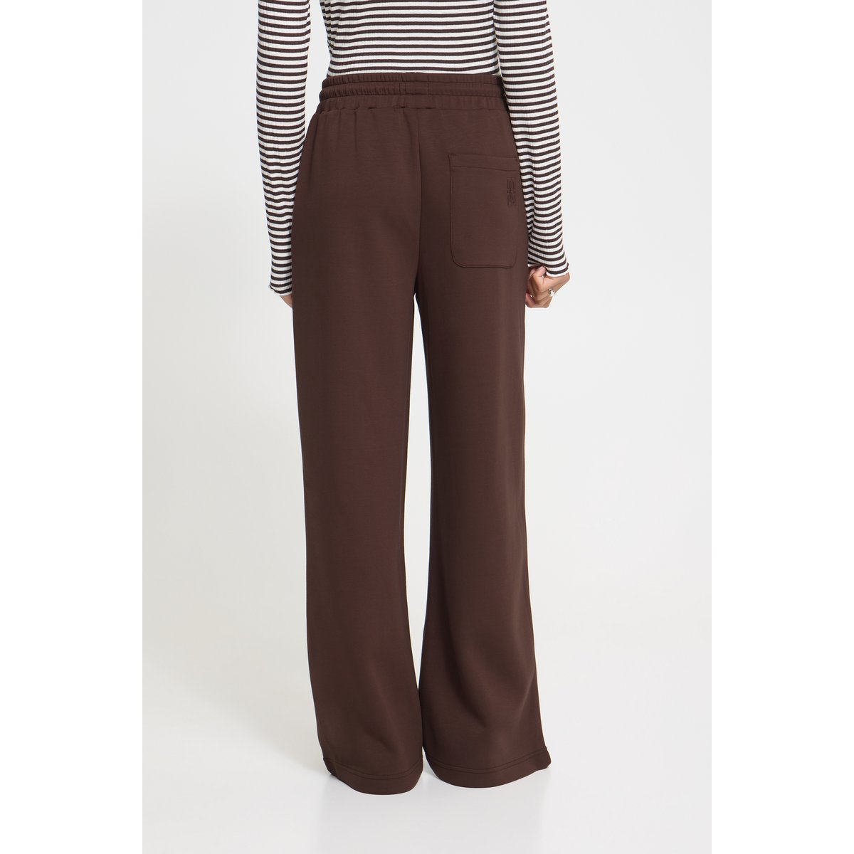 Pantalon coupe droite, jambes larges, taille élastiquée marron chocory coffee, ICHI