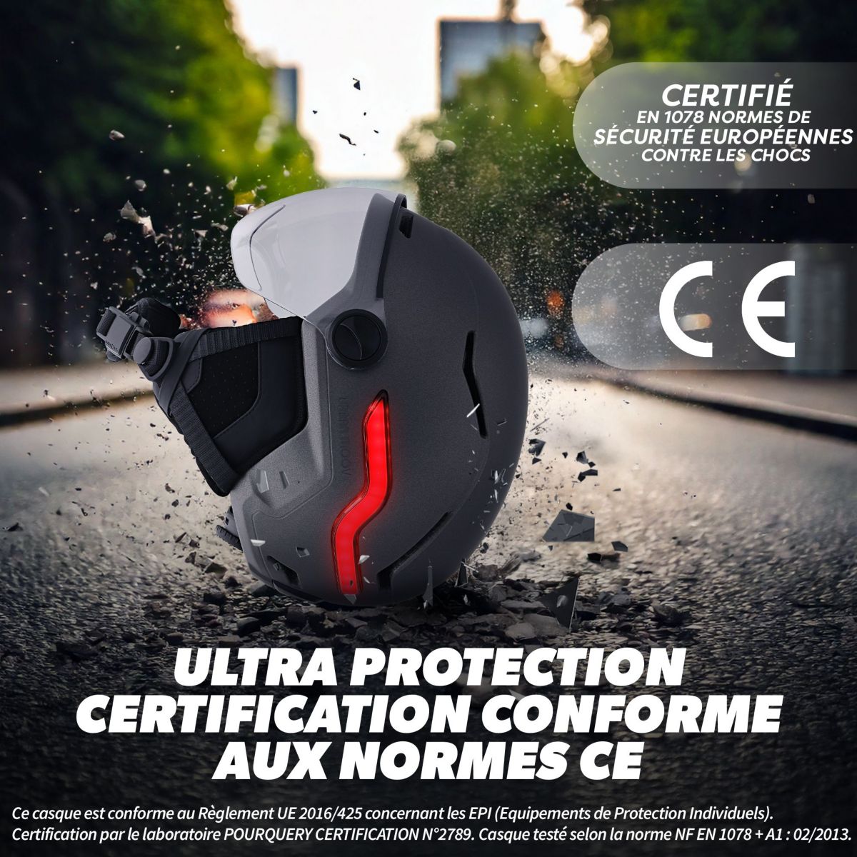 Casque à LED feu de frein auto-taille L gris gris, TNB