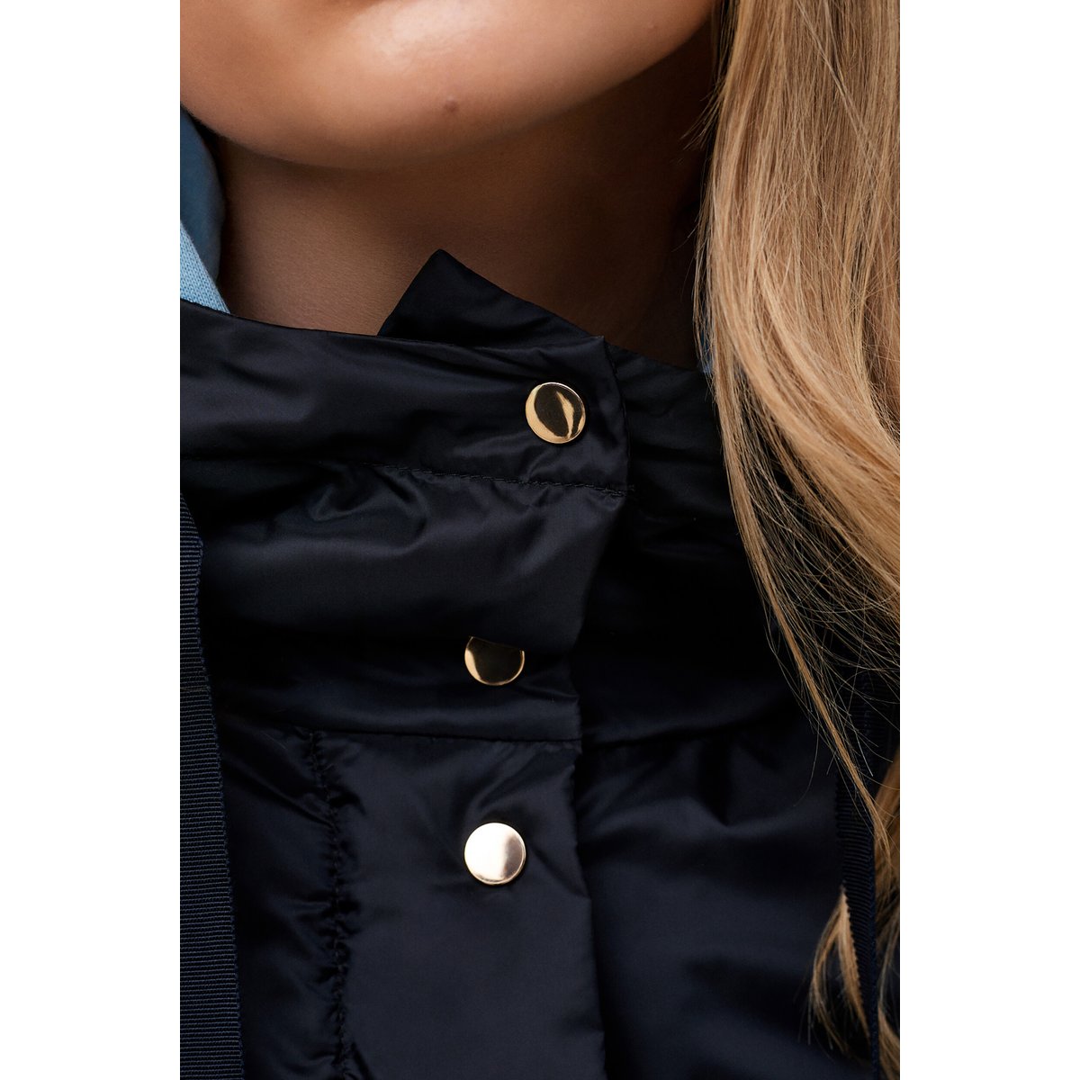 Manteau court droit avec capuche GALIXE bleu marine, CAROLL