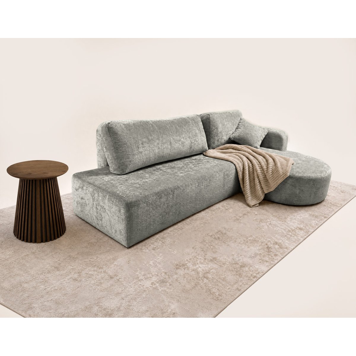 Canapé angle droit convertible velours texturé, MIRO gris, BEST MOBILIER