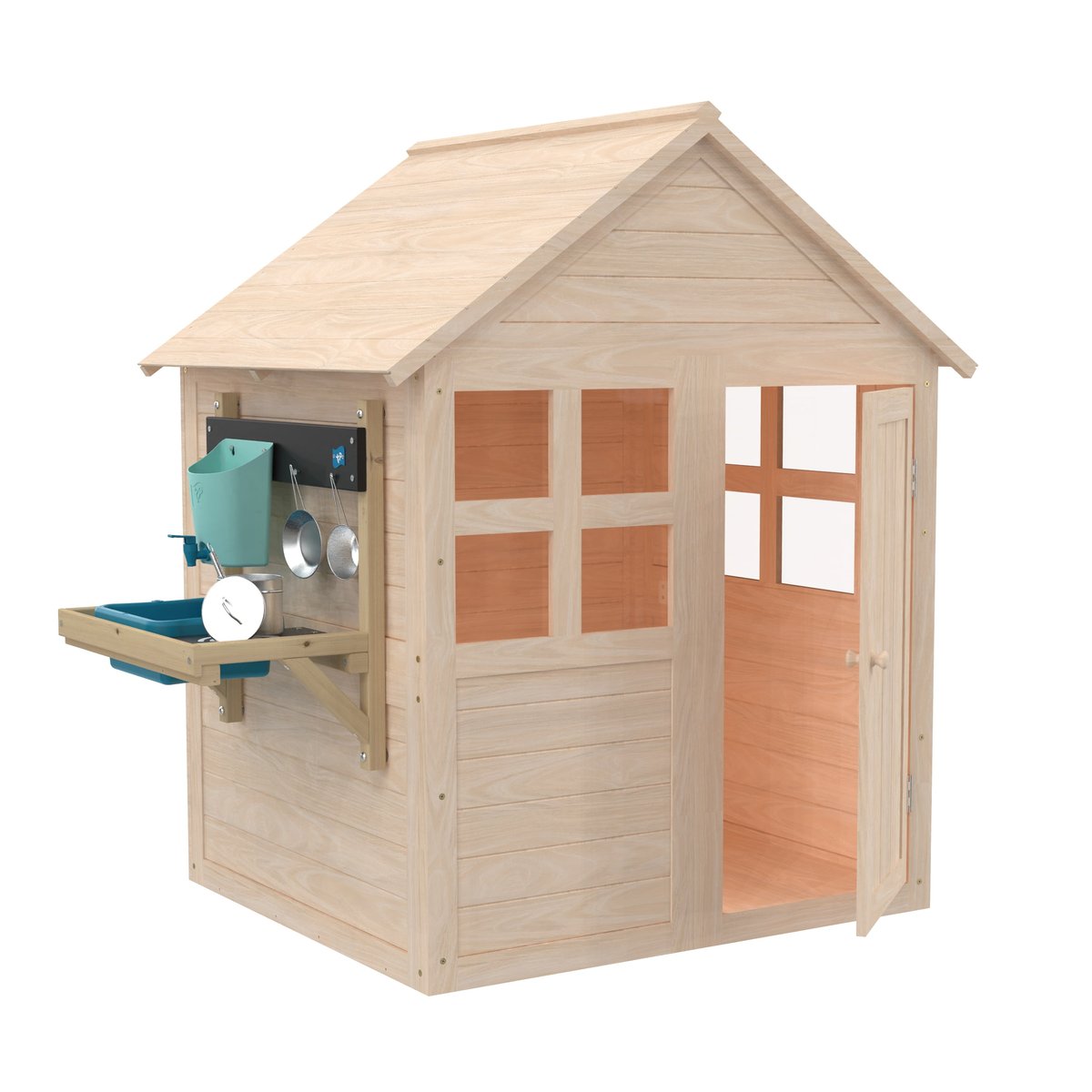 Maisonnette avec plancher et cuisine BOUTON D'OR COTTAGE marron - bleu, TP TOYS