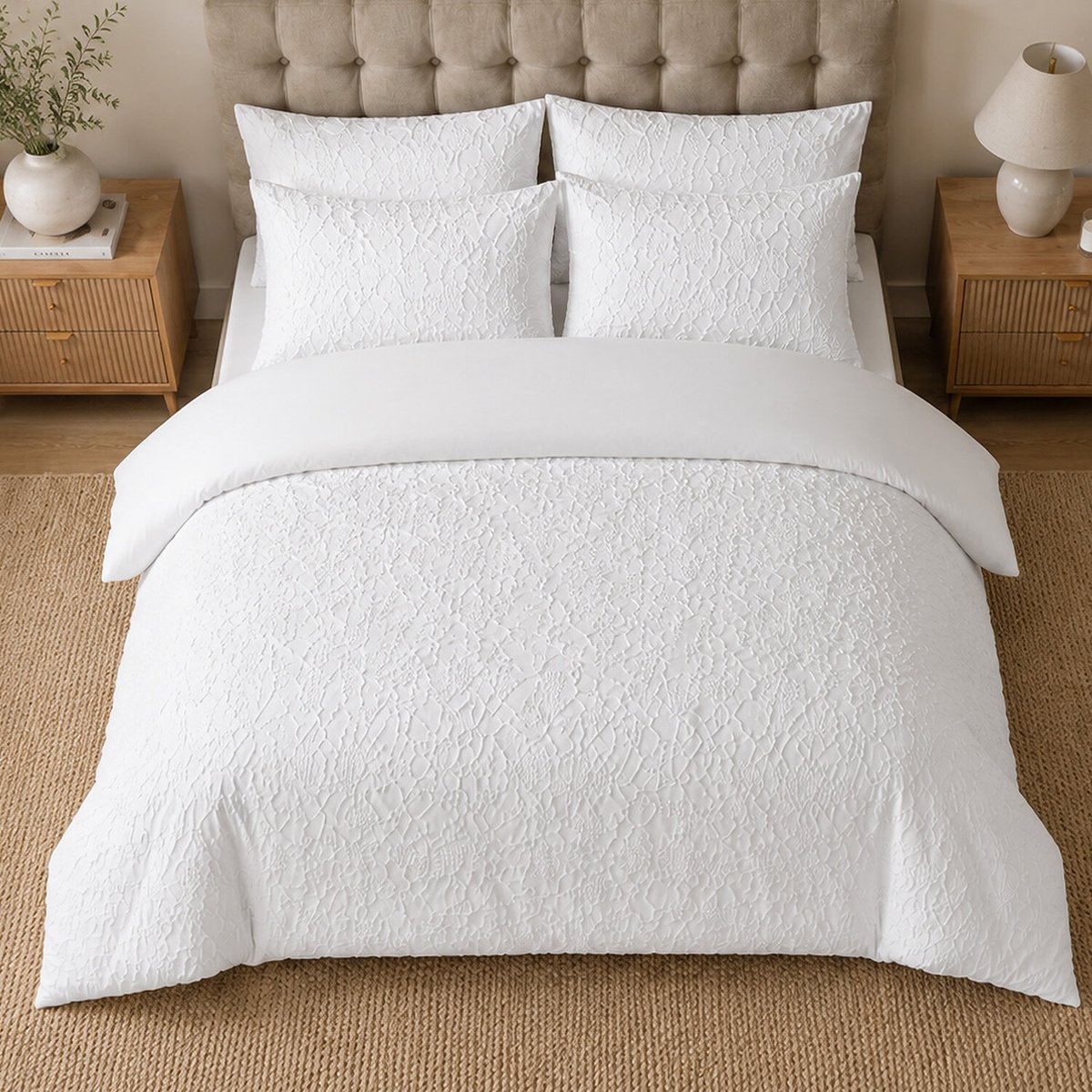 Parure de lit microfibre jacquard organique blanc, TILA blanc, C DESIGN HOME TEXTILE