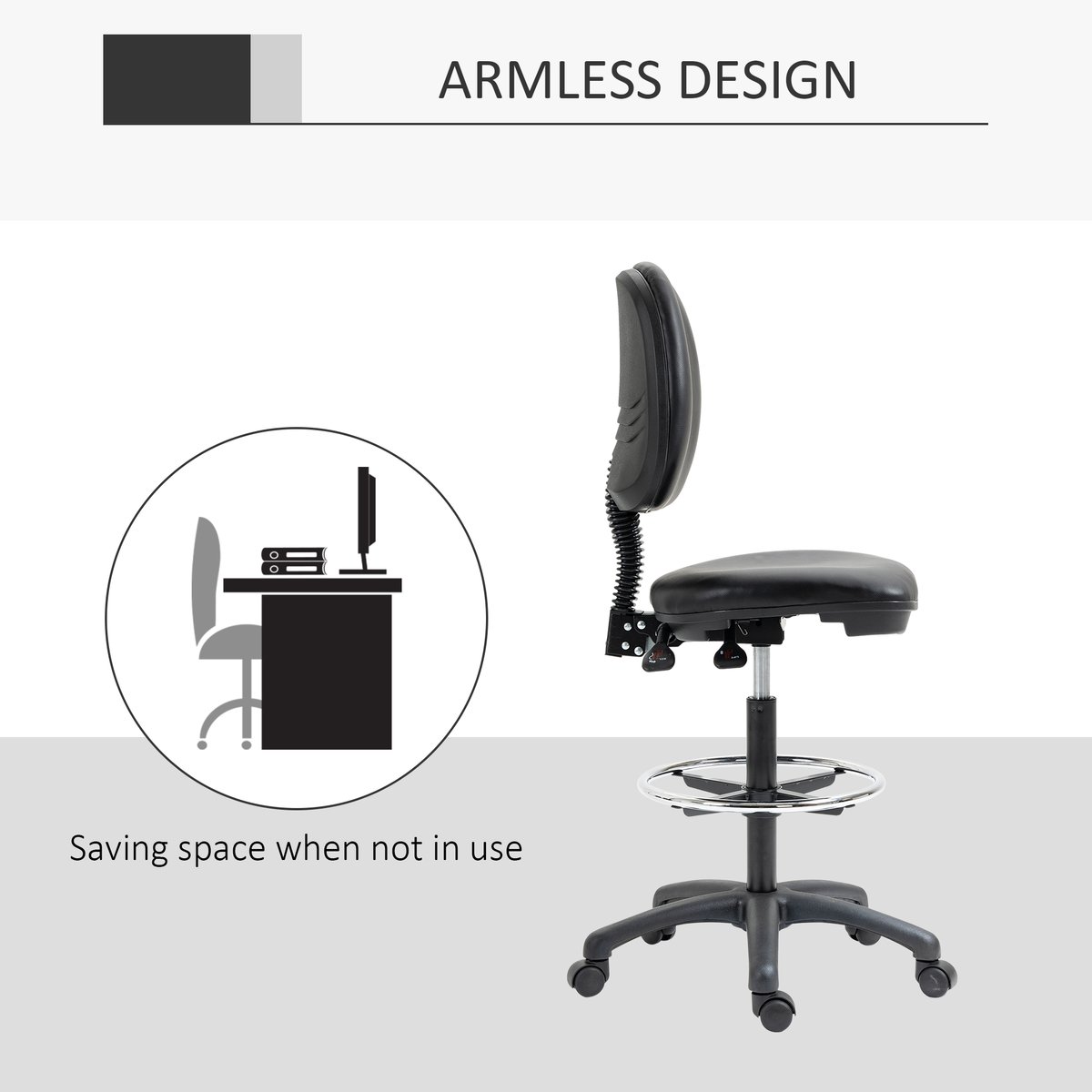 Chaise de bureau pour poste de travail debout noir, HOMCOM