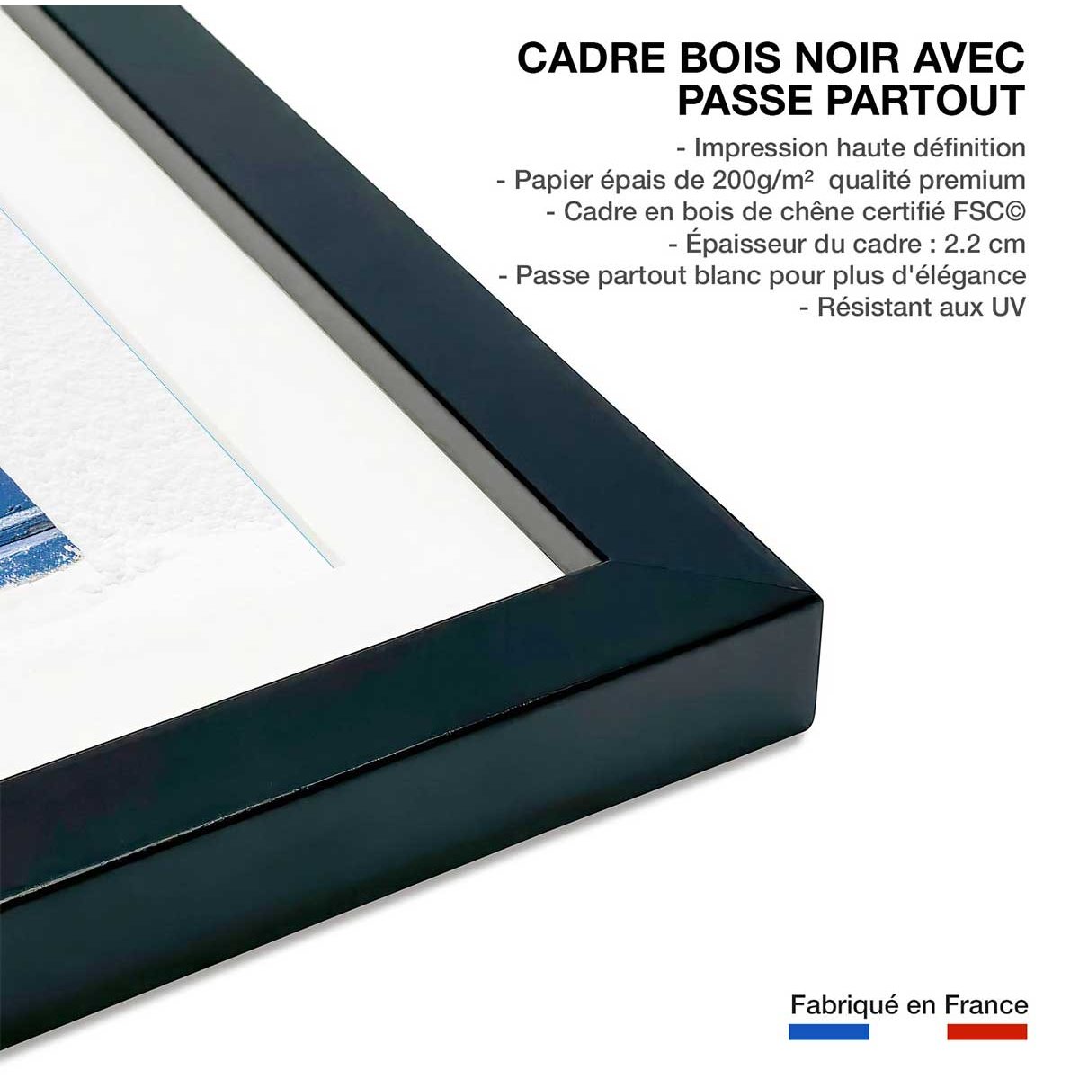 Poster porte bleue ios affiche + cadre en bois - noir, HEXOA