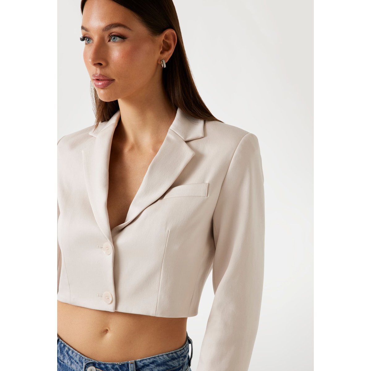 Blazer Ajusté Court Sergé crème, GUESS